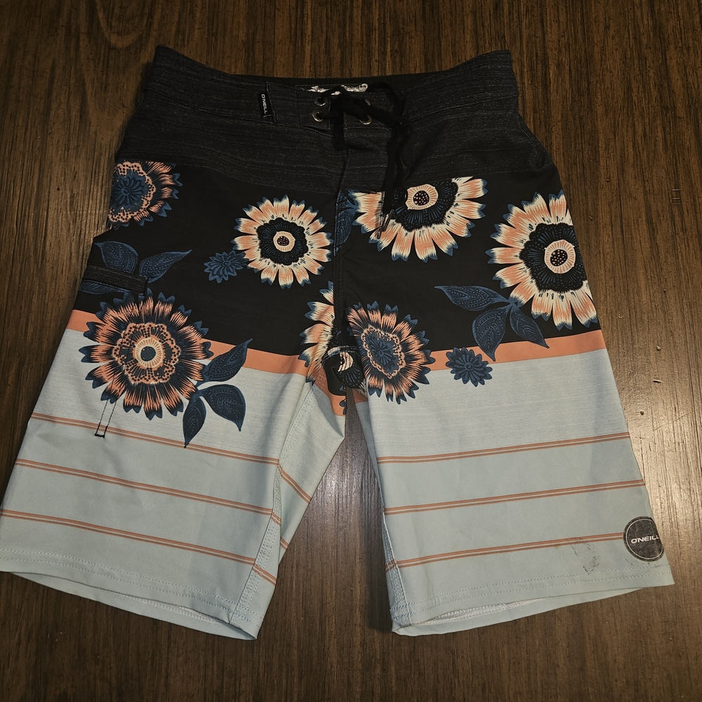 O'Neill Men's Black and Light Blue Sunflower Hybrid Shorts Sz 25